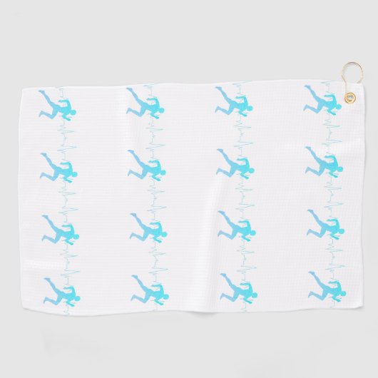 Man Lopende Silhouetgradiënt & Hartslag Blauw Golfhanddoek (Horizontaal)