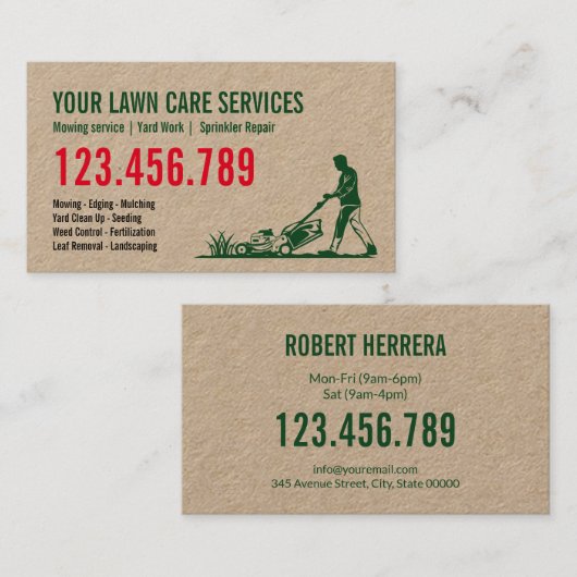 Man maaien gras garen zorg tuinieren landschap visitekaartje (Voorkant / Achterkant)