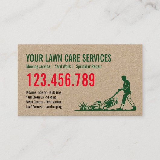 Man maaien gras garen zorg tuinieren landschap visitekaartje (Voorkant)