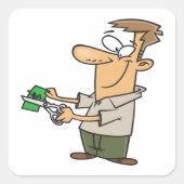 Man maakt geldpleisterteken omhoog vierkante sticker (Voorkant)