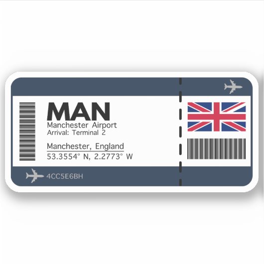 MAN Manchester Boarding Pass - England Travel Sticker (Voorkant)