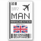MAN Manchester, Engeland Airport Boarding Pass Sticker (Voorkant)