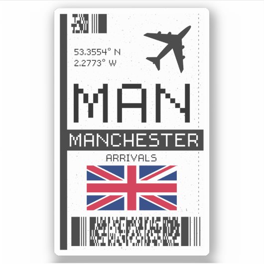 MAN Manchester, Engeland Airport Boarding Pass Sticker (Voorkant)