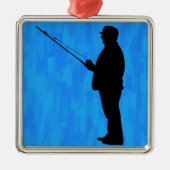 Man met abstracte blauwe achtergrond metalen ornament (Voorkant)