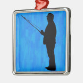 Man met abstracte blauwe achtergrond metalen ornament (Links)