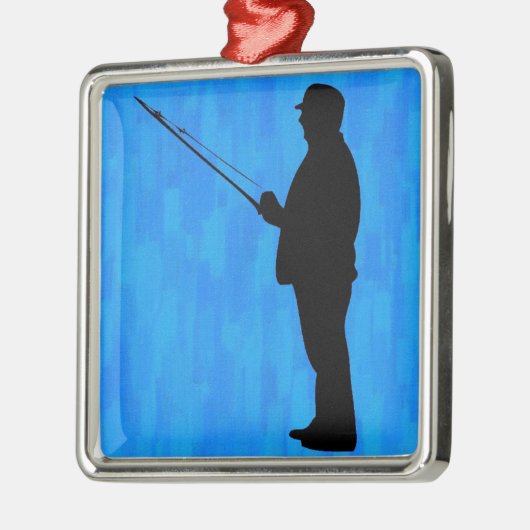 Man met abstracte blauwe achtergrond metalen ornament (Links)