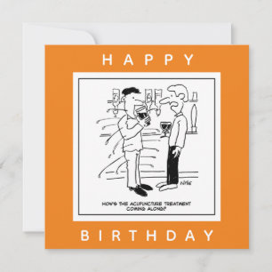 Man met Acupunctie Behandeling in Pub Cartoon Kaart