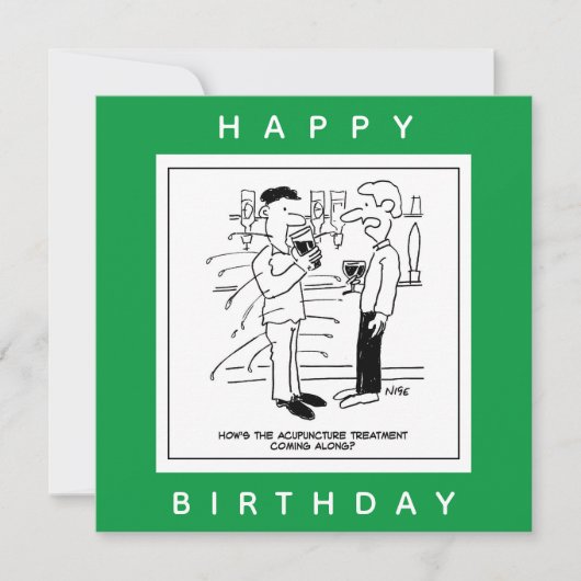 Man met Acupunctie Behandeling in Pub Cartoon Kaart (Voorkant)