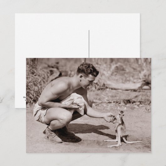 Man met Baby Kangaroo Briefkaart (Voorkant / Achterkant)