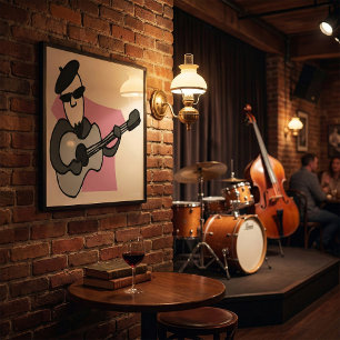 Man met baret die akoestische gitaar speelt poster