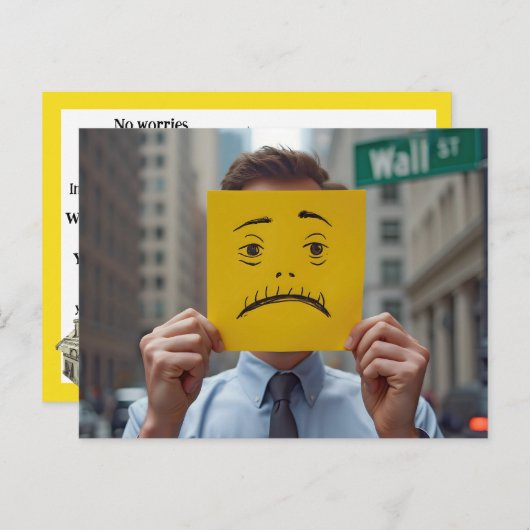 Man met bezorgd gezicht tekenen op Wall Street Briefkaart (Voorkant / Achterkant)