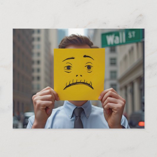 Man met bezorgd gezicht tekenen op Wall Street Briefkaart (Voorkant)