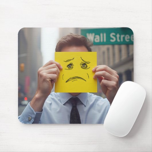 Man met bezorgd gezicht tekenen op Wall Street Muismat (Met muis)