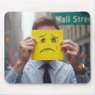 Man met bezorgd gezicht tekenen op Wall Street Muismat