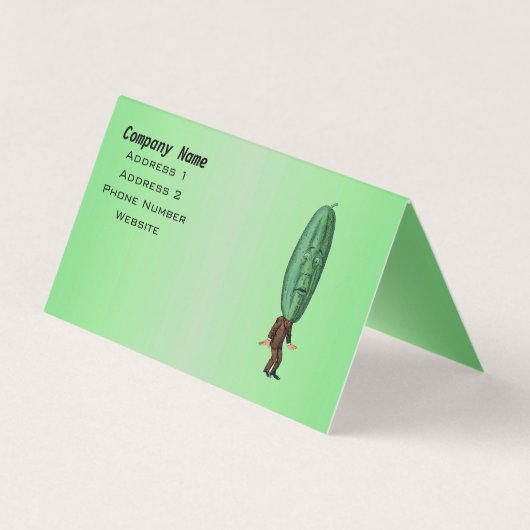 Man met Big Pickle Head en Face in Suit op Green Visitekaartje (Achterkant)
