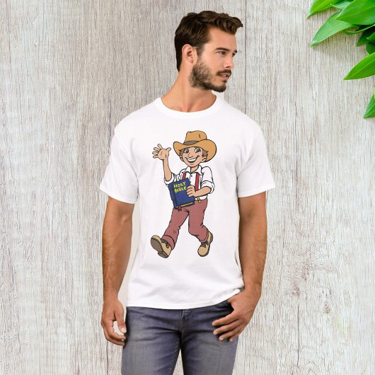 Man met bijbel t-shirt