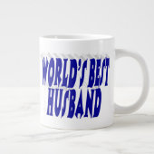 Man met blauwe halve tekst grote koffiekop (Rechts)