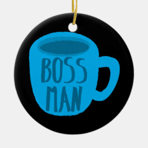 Man met blauwe koffie keramisch ornament