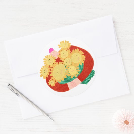 Man met bloemen ronde sticker (Envelop)