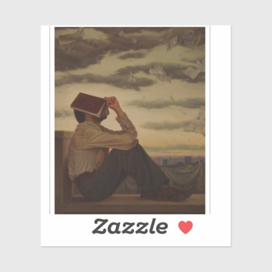 Man met Boek bij zonsondergang Sticker (Vel)