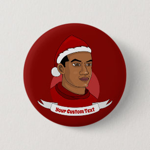 Man met de cartoon van het pet van Santa Claus Ronde Button 5,7 Cm