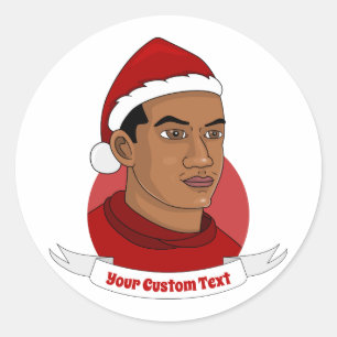 Man met de cartoon van het pet van Santa Claus Ronde Sticker
