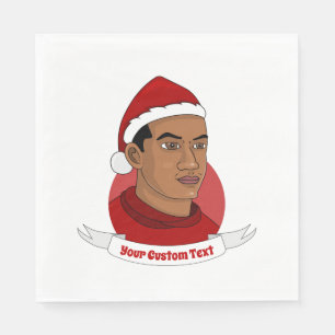 Man met de cartoon van het pet van Santa Claus Servet