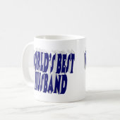 Man met donkerblauwe halve tekst koffiemok (Voorkant links)