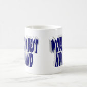 Man met donkerblauwe halve tekst koffiemok (Center)