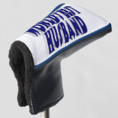 Man met donkerblauwe tekst golfheadcover (3/4 voorkant)
