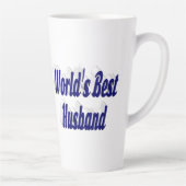 Man met donkerblauwe tekst latte mok (Rechts)