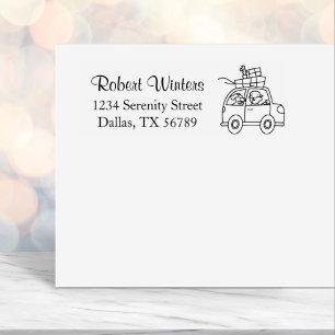 Man met een Cartoon voor het besturen van een hond Zelfinktende Stempel