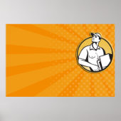 Man met een dolly met kartonnen omloop leveren poster (Voorkant)