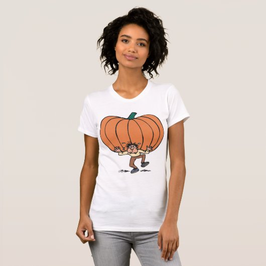 Man met een groot pompoen vrouwen T-shirt (Voorkant volledig)