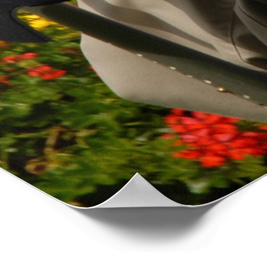 Man met een handicap in rolstoel in de tuin poster (Hoek)