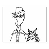Man met een Pet en een kat - Wood Art Stamp Rubberstempel (Afrduk)