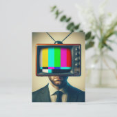 man met een tv op zijn hoofd briefkaart (Staand voorkant)