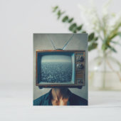 Man met een  tv op zijn hoofd Briefkaart (Staand voorkant)