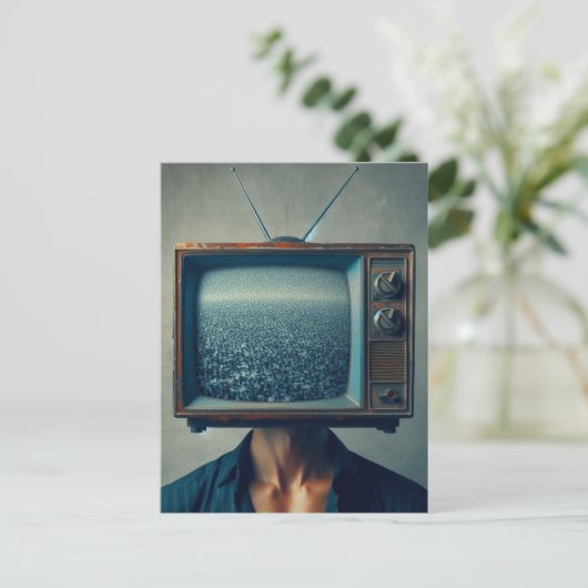  Man met een  tv op zijn hoofd Briefkaart (Staand voorkant)