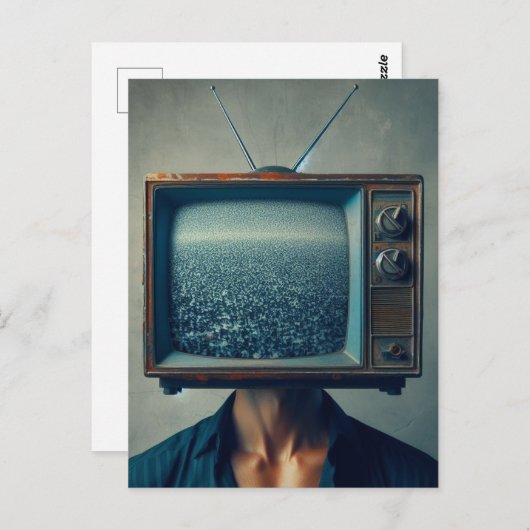  Man met een  tv op zijn hoofd Briefkaart (Voorkant / Achterkant)