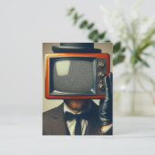  man met een tv op zijn hoofd briefkaart (Staand voorkant)