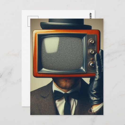 man met een tv op zijn hoofd briefkaart (Voorkant / Achterkant)