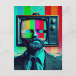 man Met een tv op Zijn Hoofd Kleurrijk Briefkaart