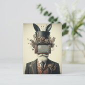 Man met een tv op zijn hoofd konijnenoren Briefkaart (Staand voorkant)