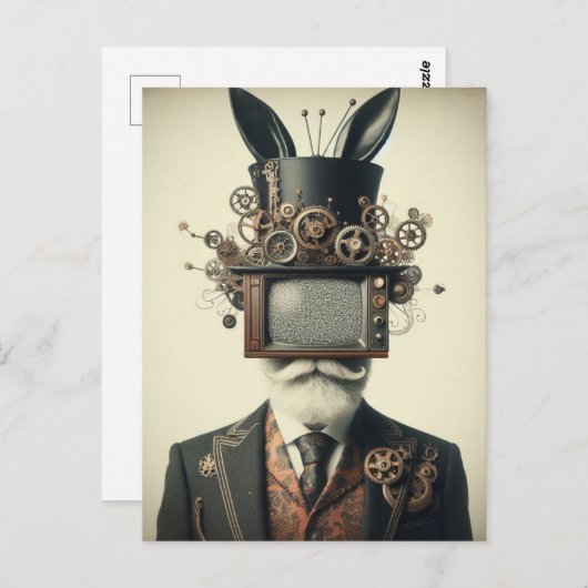 Man met een tv op zijn hoofd konijnenoren Briefkaart (Voorkant / Achterkant)
