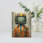man Met een tv op Zijn Hoofd Verval van de Samenl Briefkaart (Staand voorkant)