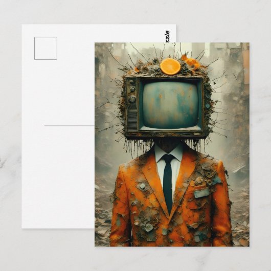  man Met een tv op Zijn Hoofd Verval van de Samenl Briefkaart (Voorkant / Achterkant)