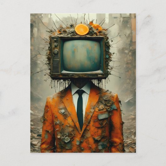 man Met een tv op Zijn Hoofd Verval van de Samenl Briefkaart (Voorkant)