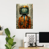  man Met een tv op Zijn Hoofd Verval van de Samenl Poster (Thuiskantoor)
