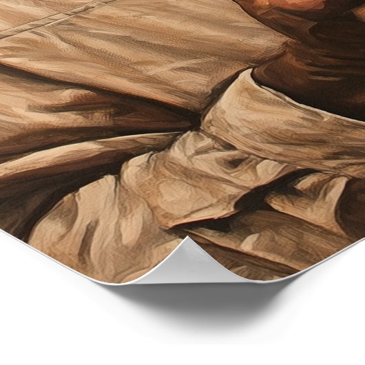 Man met een vis voor een hoofd in een tomatentuin poster (Hoek)